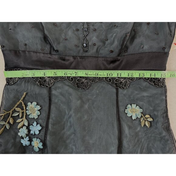 Vintage Teal Black Y2K Embroidered Silk Dress 10 Glam Fairy Dark Whimsigoth Bead - Picture 16 of 16